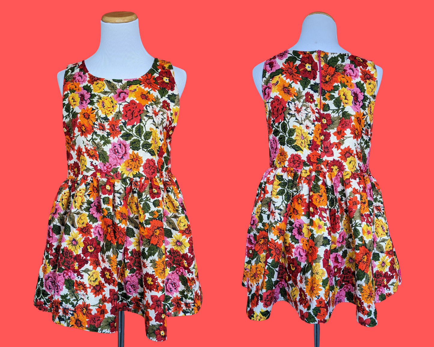 Handmade, Upcycled Gorgeous Floral Curtain, Sleeveless Dress Size S-M