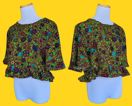 Handmade, Upcycled Vintage 1960's Green Mod, Groovy Blouse Size M