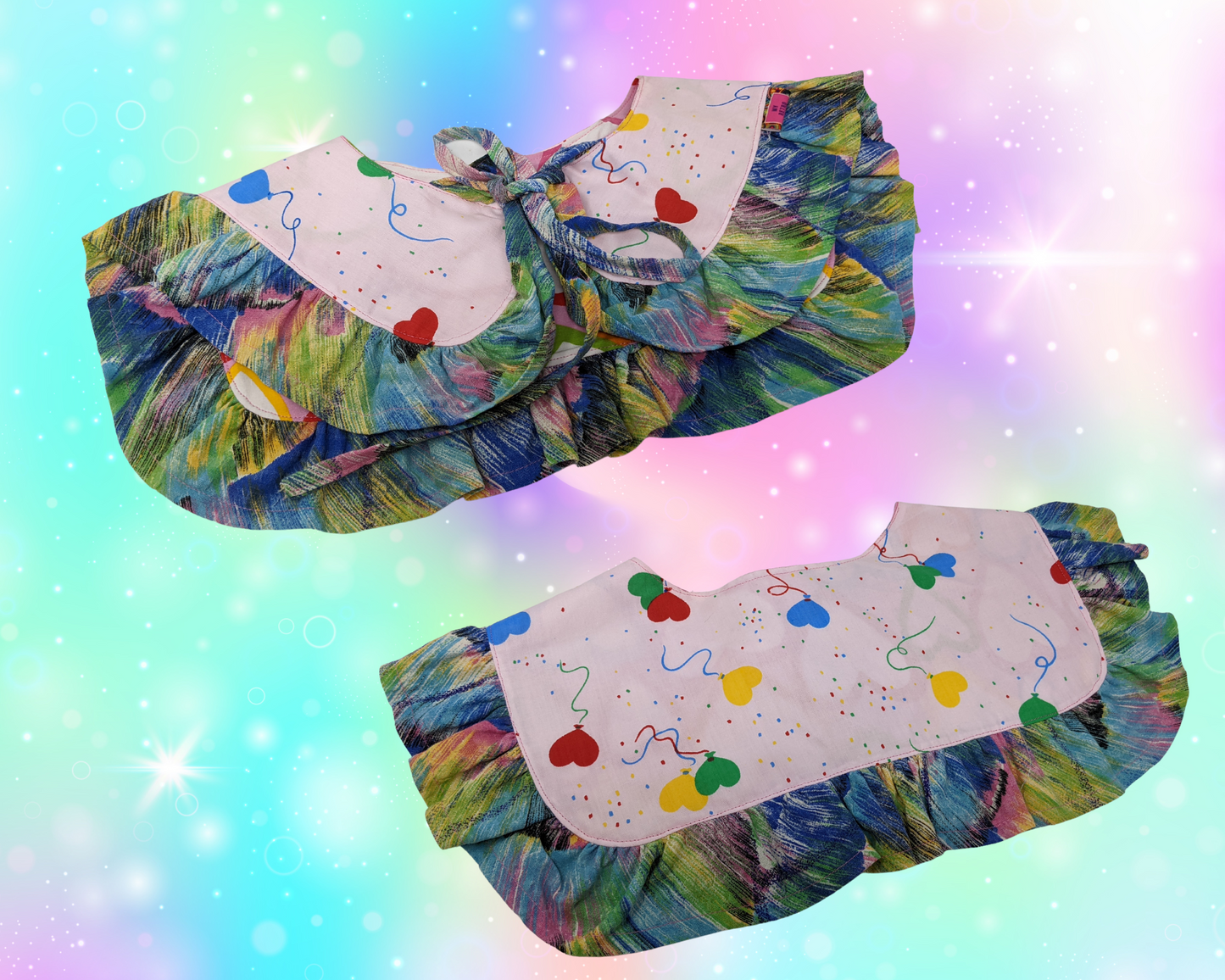 Handmade, Upcycled, Reversible Sailor Collar with Frill Made With Two Vintage Heart Shapes Fabrics
