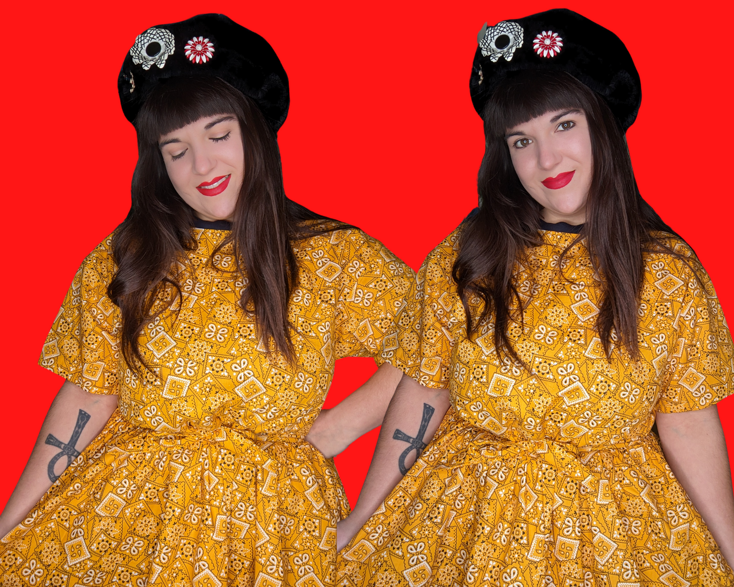 Handmade, Upcycled Yellow Paisley, Bandana Styled Fabric T-Shirt Dress Fits S-M-L-XL