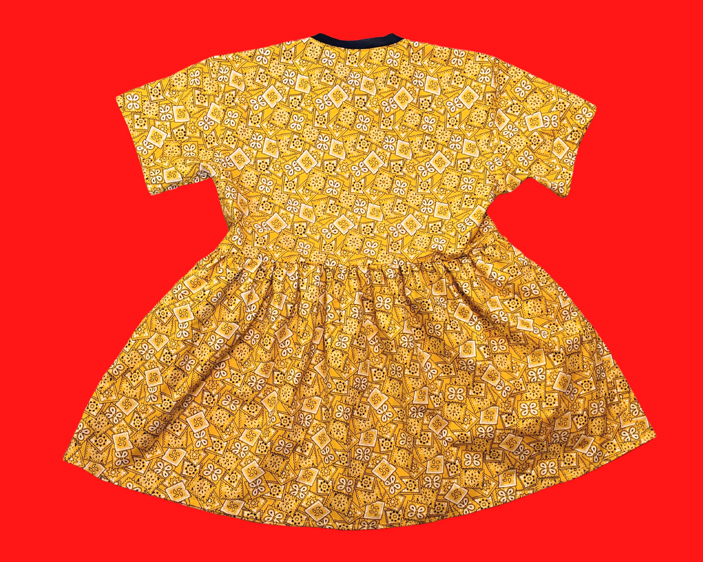 Handmade, Upcycled Yellow Paisley, Bandana Styled Fabric T-Shirt Dress Fits S-M-L-XL