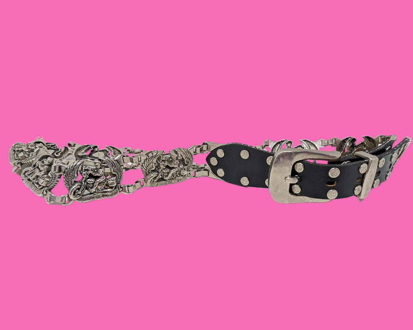 Ceinture à chaîne Bulldogs en métal argenté vintage des années 1990