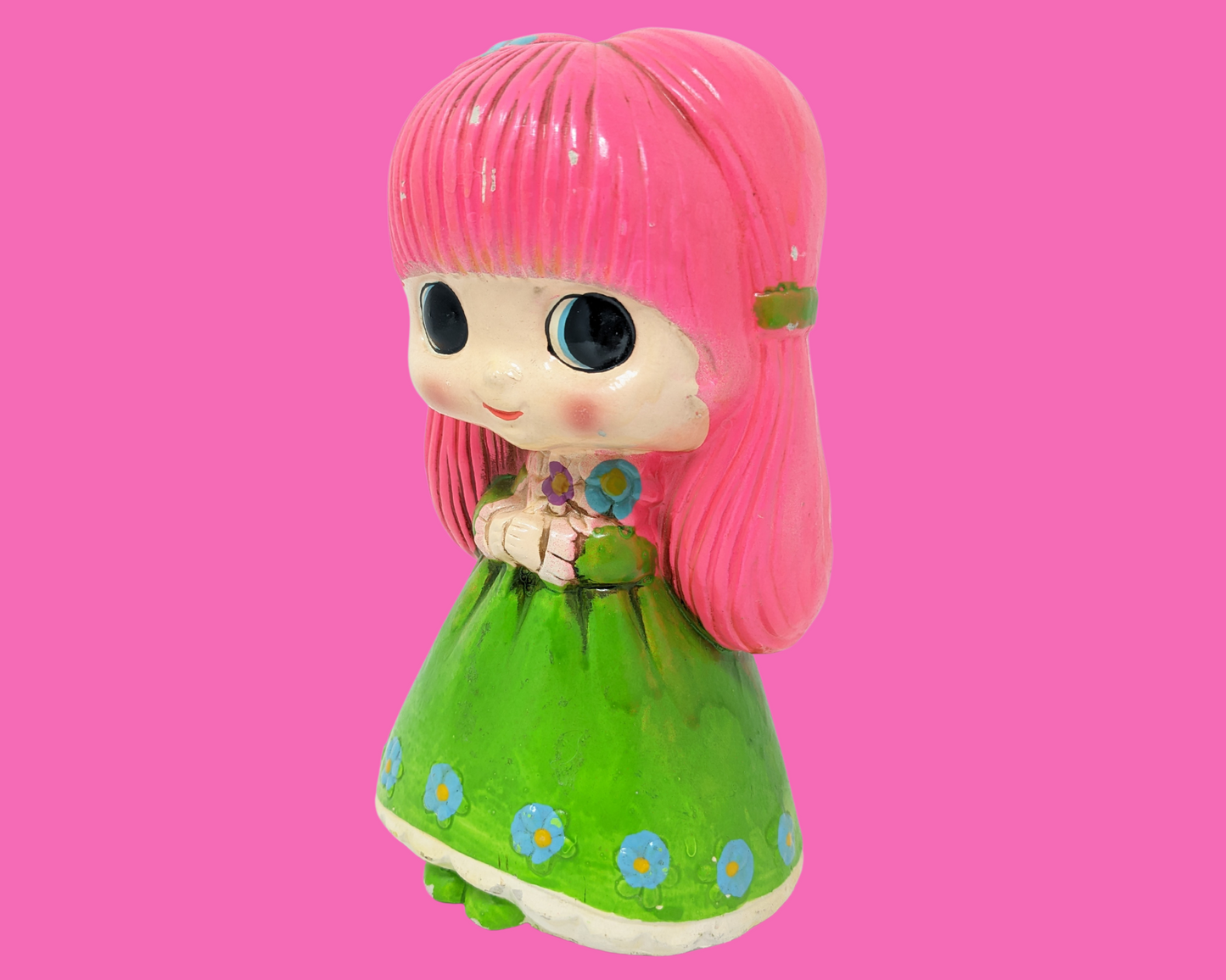 Vintage 1960's Big Eyed Little Girl Ceramic Piggy Bank, Made in Japan