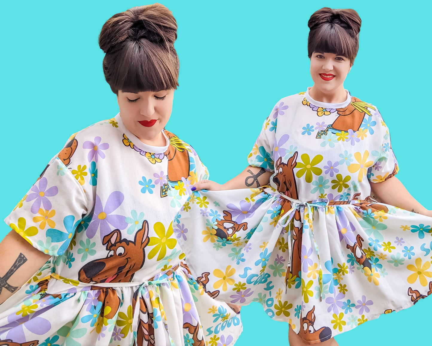 Fait à la main, robe t-shirt en drap de lit Scooby-Doo recyclé pour SML-XL