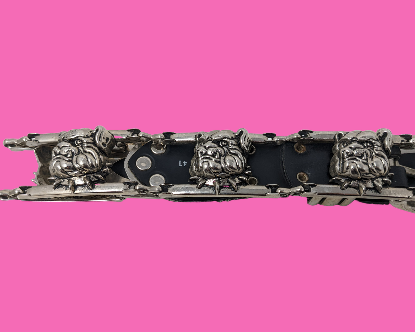 Ceinture à chaîne Bulldogs en métal argenté vintage des années 1990