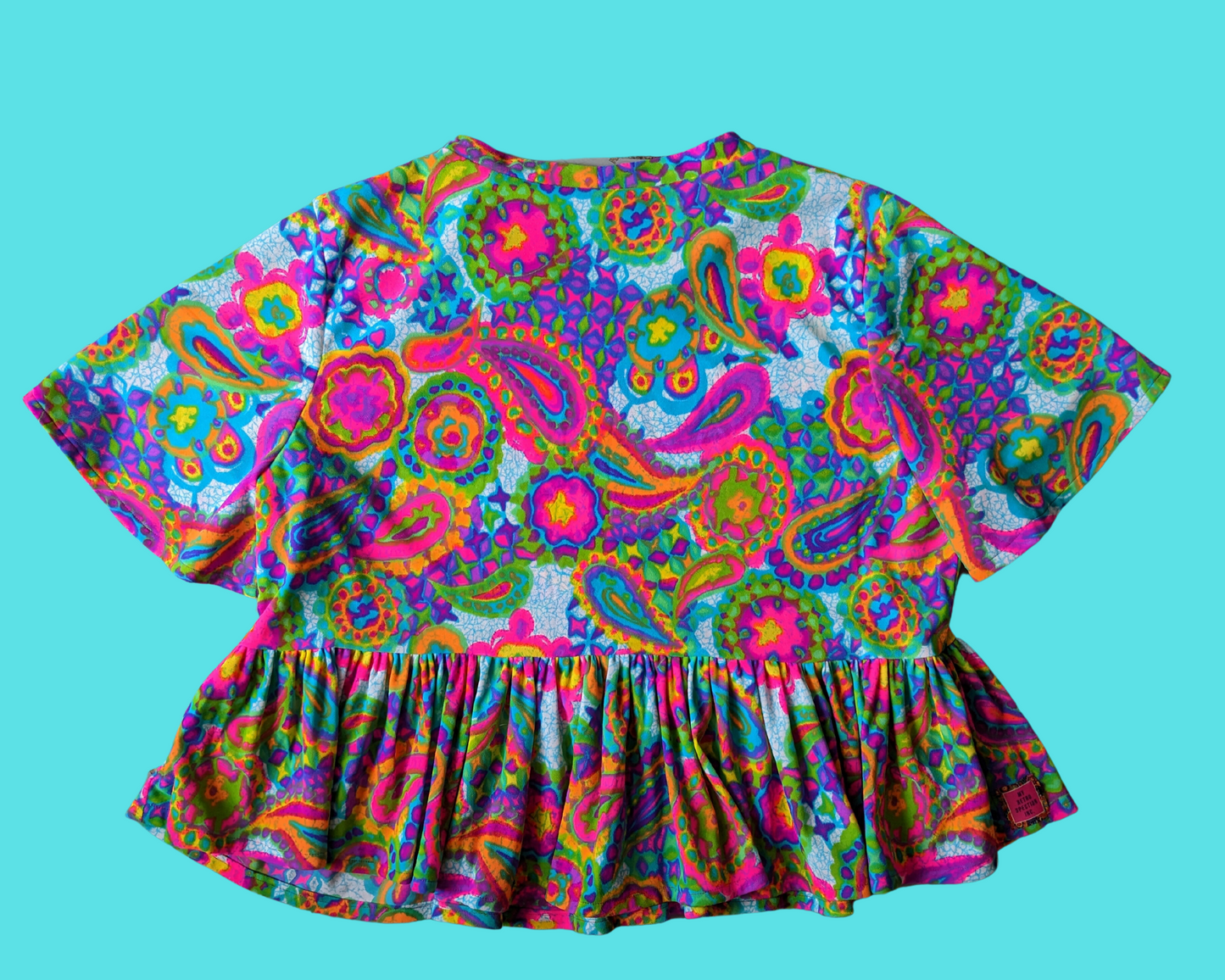 Handmade, Upcycled Vintage 1960's Inspired Rainbow, Psychedelic Polyester Blouse Size 2XL