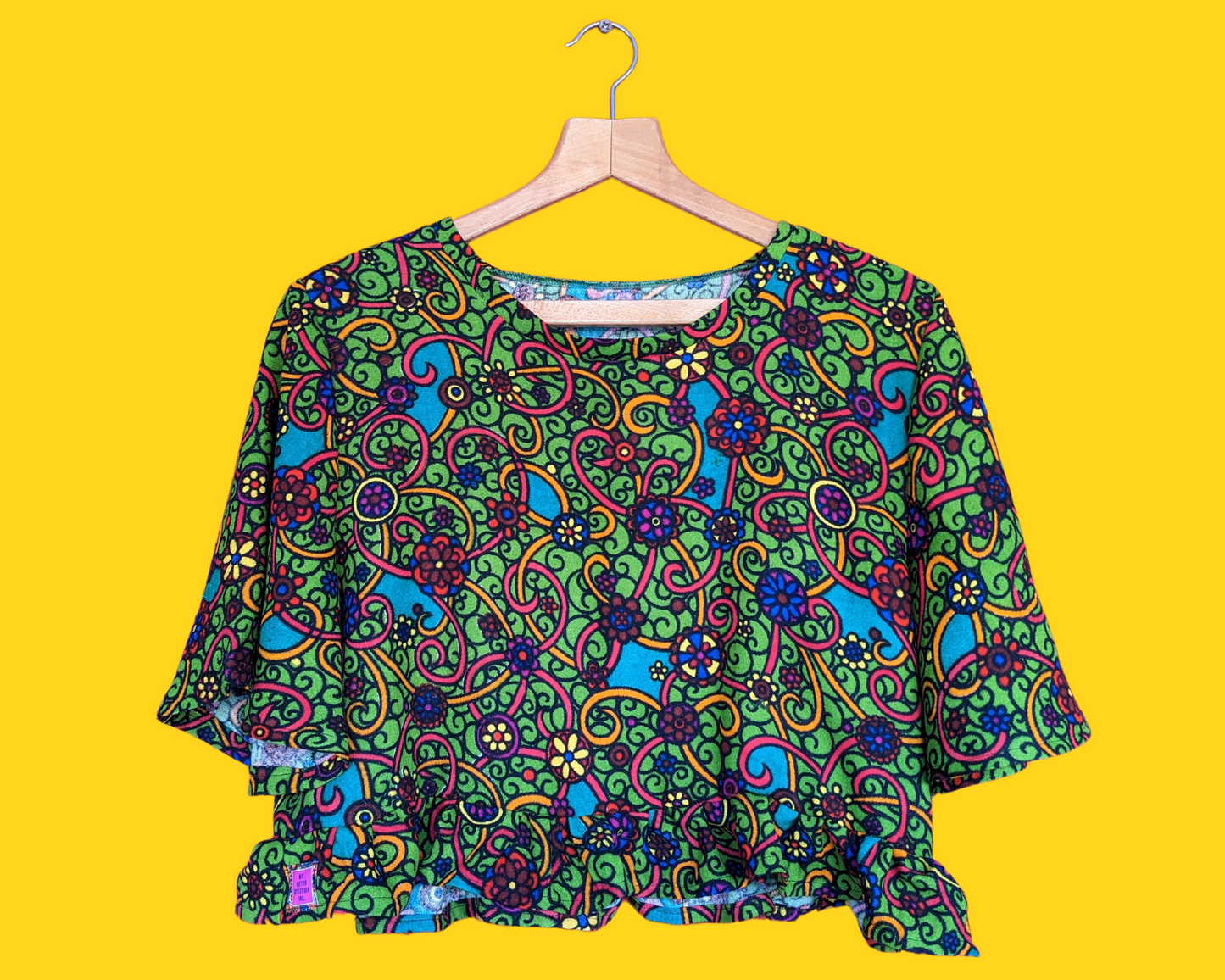 Handmade, Upcycled Vintage 1960's Green Mod, Groovy Blouse Size M