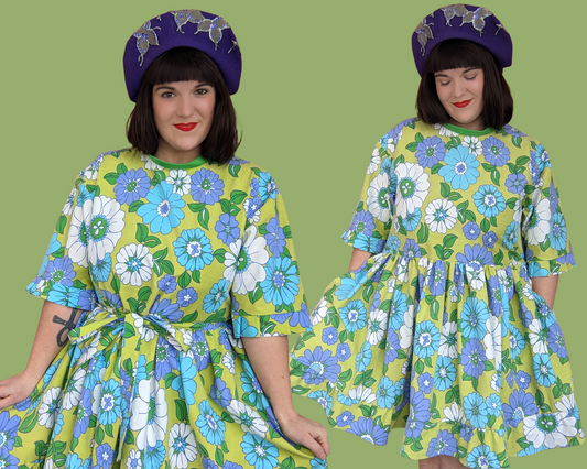 Handmade, Upcycled Vintage 1960's Floral Bedsheet T-Shirt Dress Fits S-M-L-XL