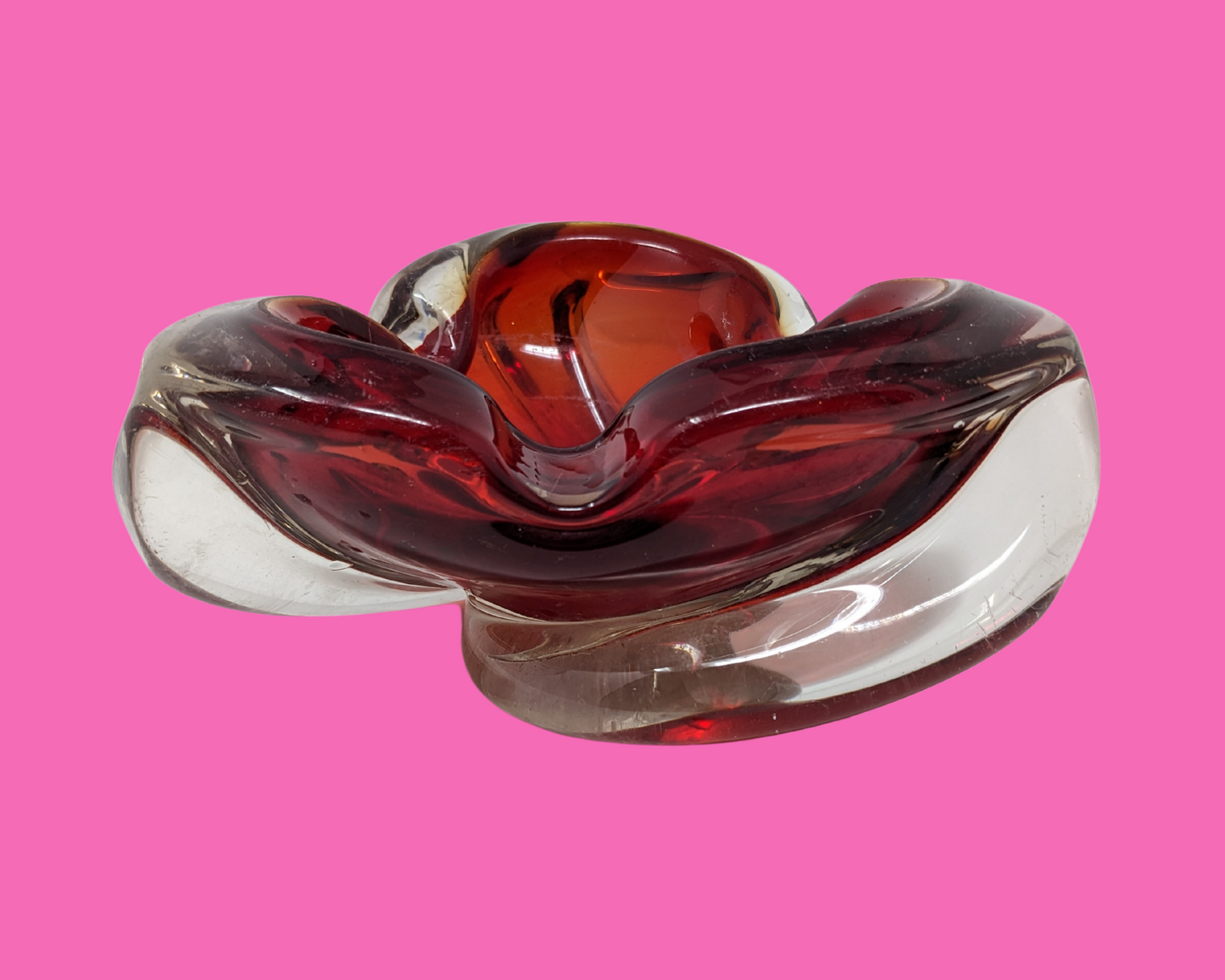 Vintage 1980's Red Glass Ashtray