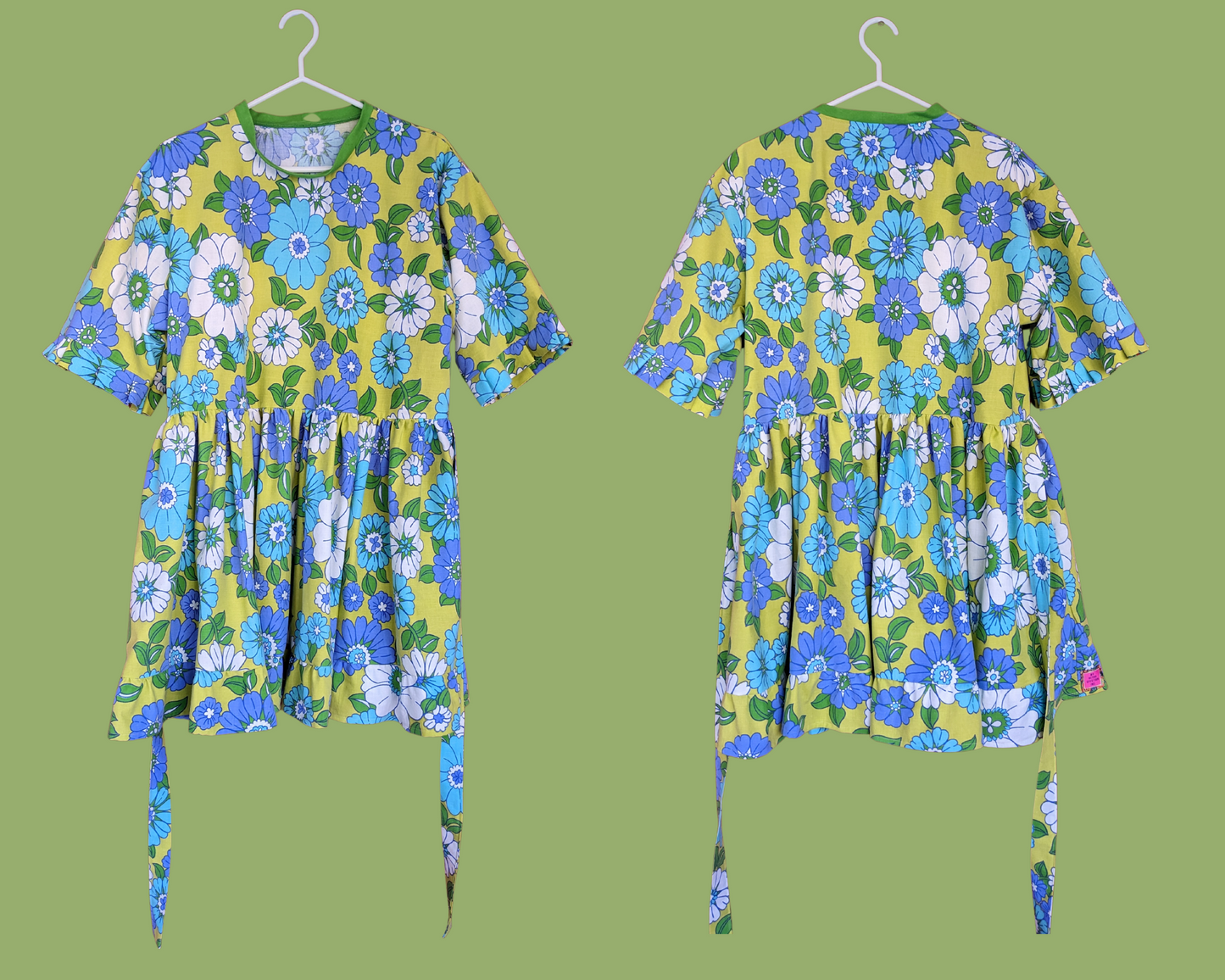 Handmade, Upcycled Vintage 1960's Floral Bedsheet T-Shirt Dress Fits S-M-L-XL