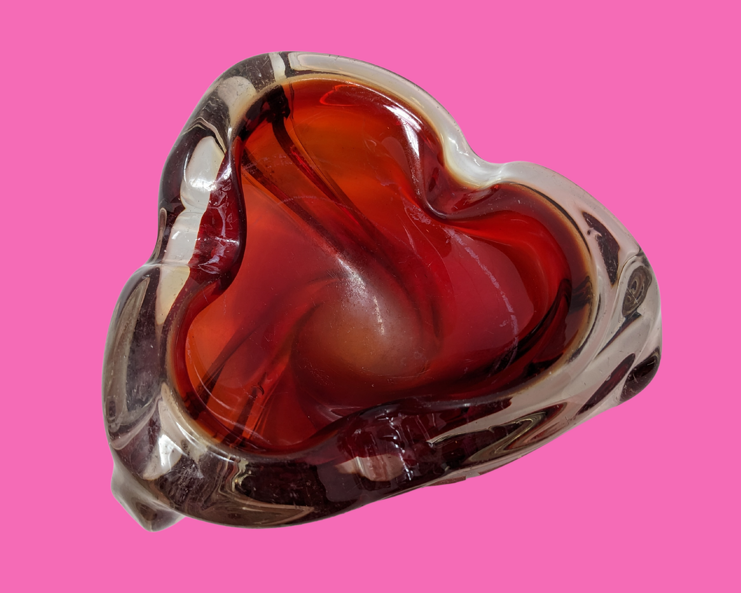 Vintage 1980's Red Glass Ashtray