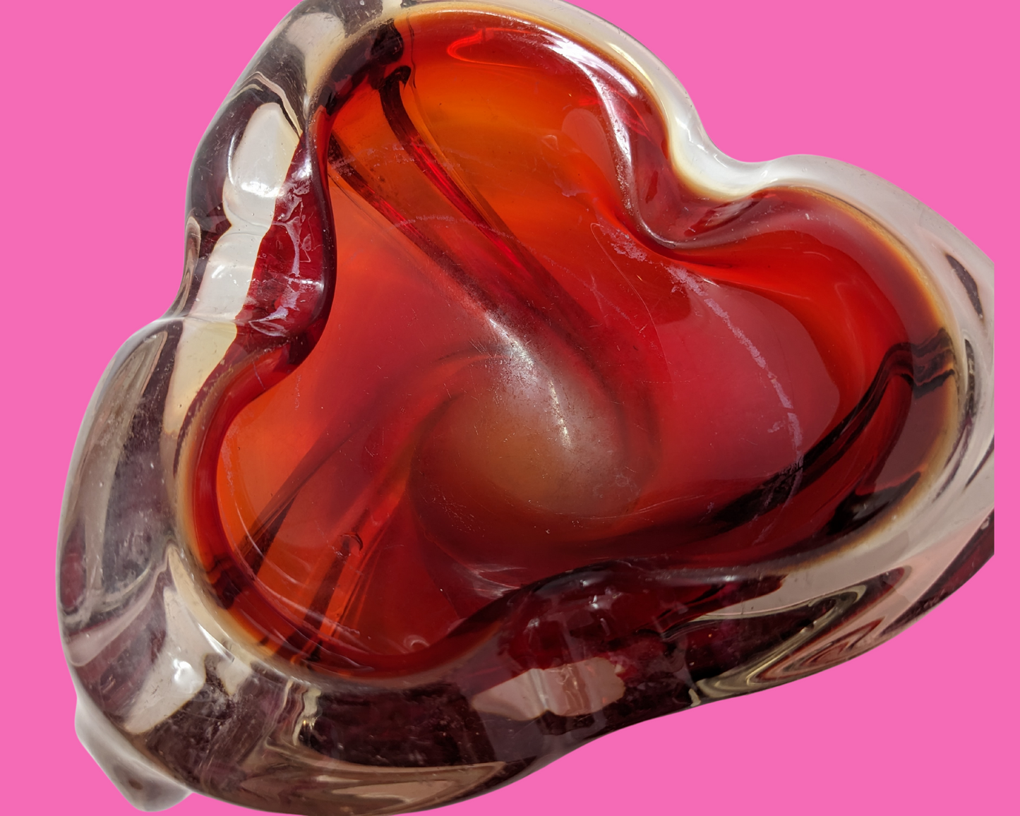 Vintage 1980's Red Glass Ashtray