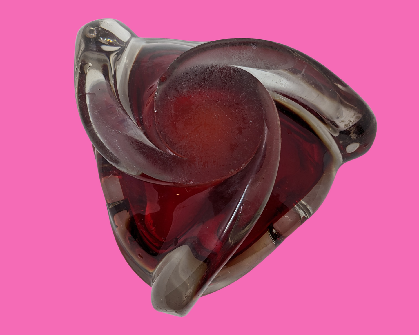 Vintage 1980's Red Glass Ashtray