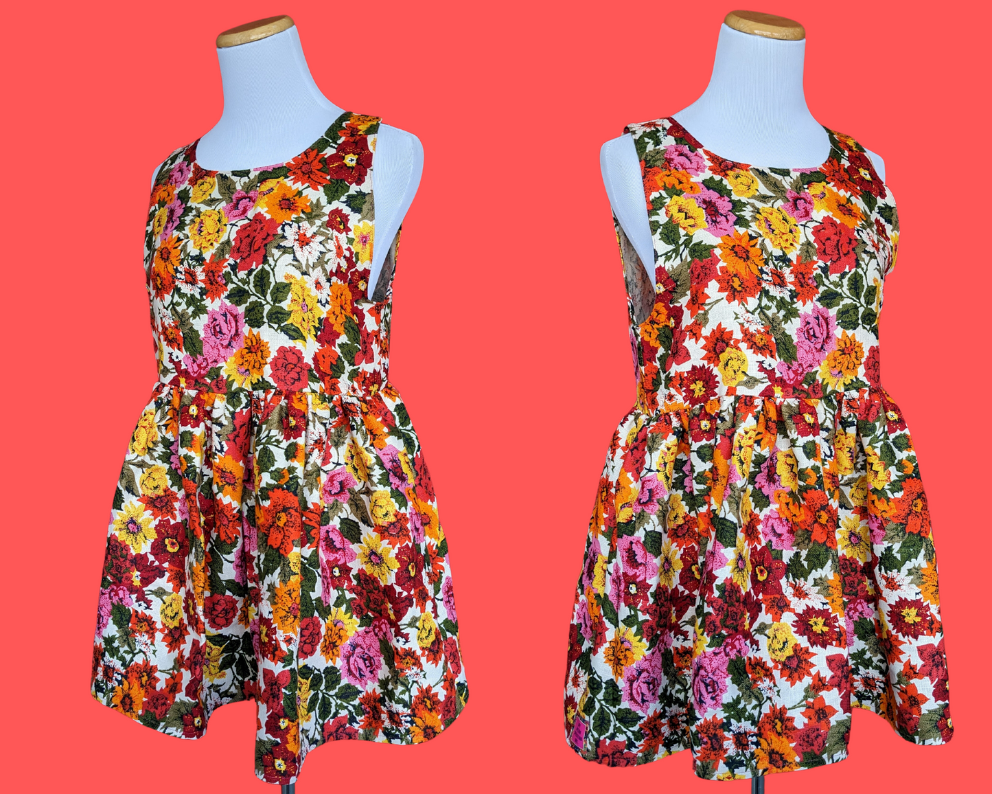 Handmade, Upcycled Gorgeous Floral Curtain, Sleeveless Dress Size S-M