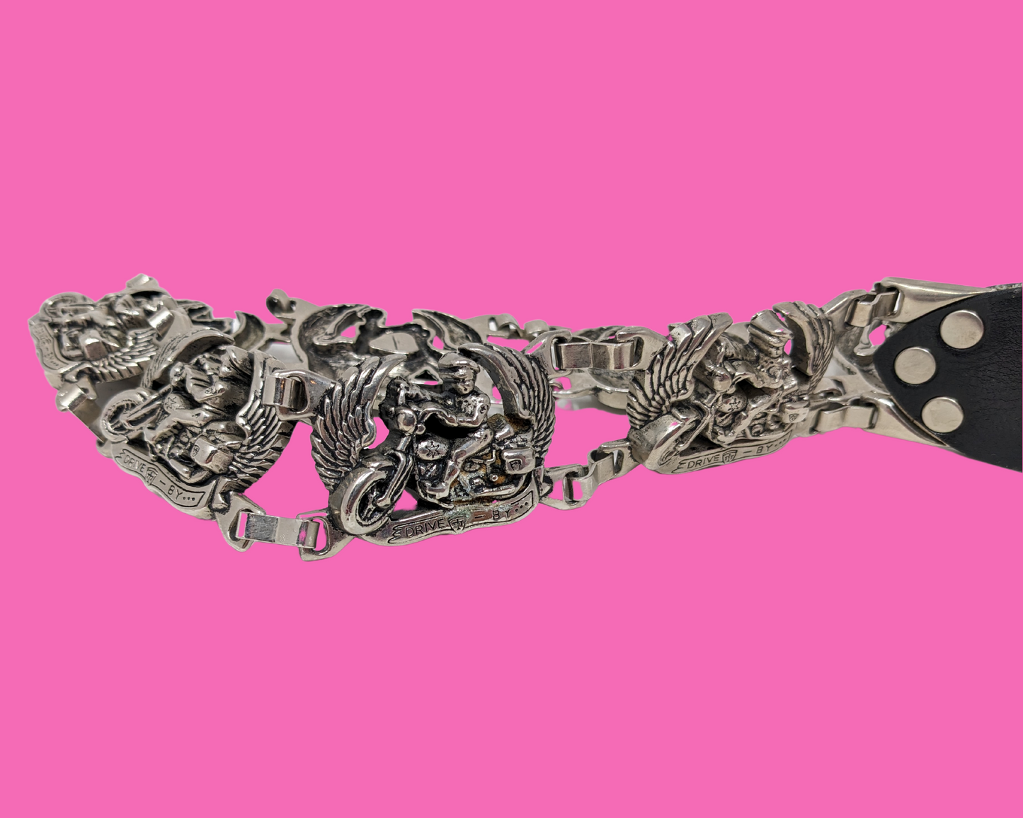 Ceinture à chaîne Bulldogs en métal argenté vintage des années 1990
