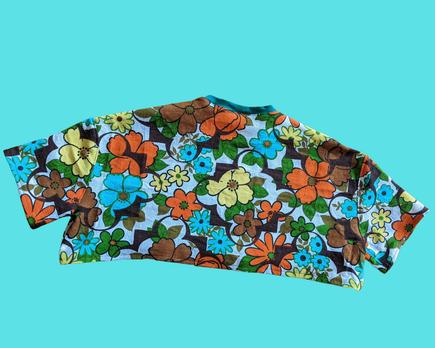 Fait à la main, Upcycled Vintage 1960's Floral Fabric Crop Top Taille XS