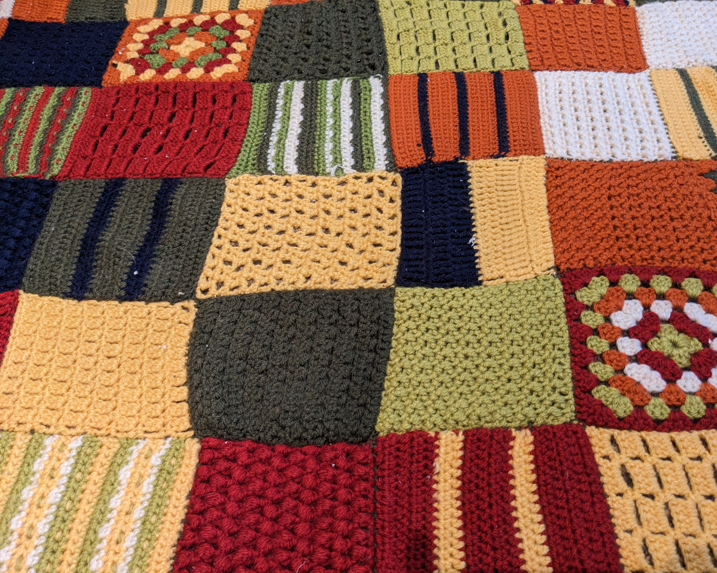 Vintage 1970's Colourful Wool, Small Crochet Blanket