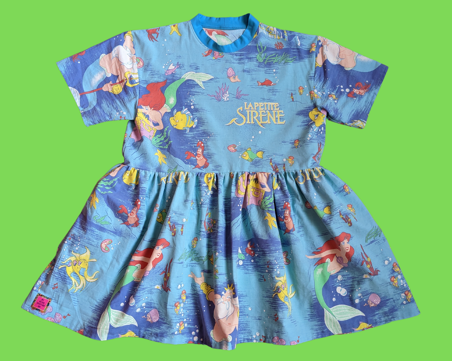 Handmade, Upcycled Disney The Little Mermaid, French Title La Petite Sirène, Bedsheet T-Shirt Dress Fits S-M-L-XL