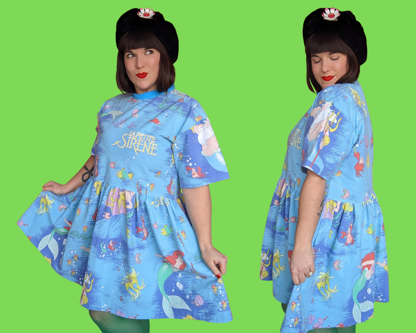 Handmade, Upcycled Disney The Little Mermaid, French Title La Petite Sirène, Bedsheet T-Shirt Dress Fits S-M-L-XL