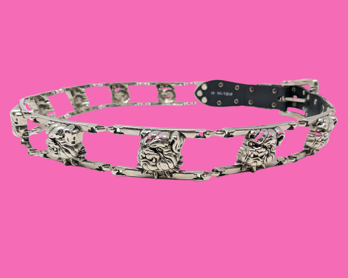 Ceinture à chaîne Bulldogs en métal argenté vintage des années 1990