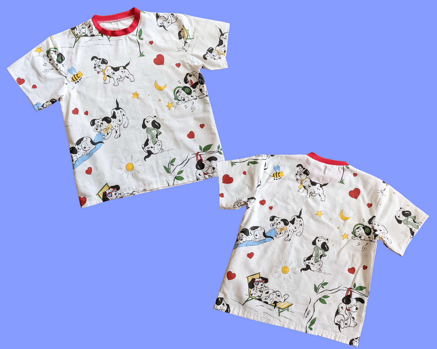 Handmade, Upcycled Vintage 1990's Dalmatian Puppies Bedsheet T-Shirt Oversized XS - Fits Like A Size M
