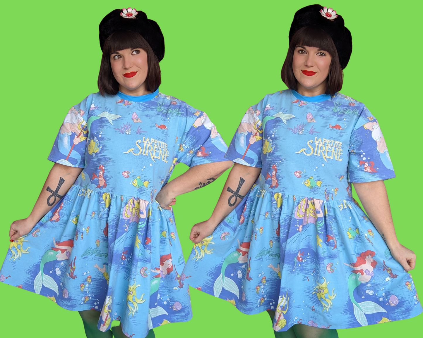 Handmade, Upcycled Disney The Little Mermaid, French Title La Petite Sirène, Bedsheet T-Shirt Dress Fits S-M-L-XL