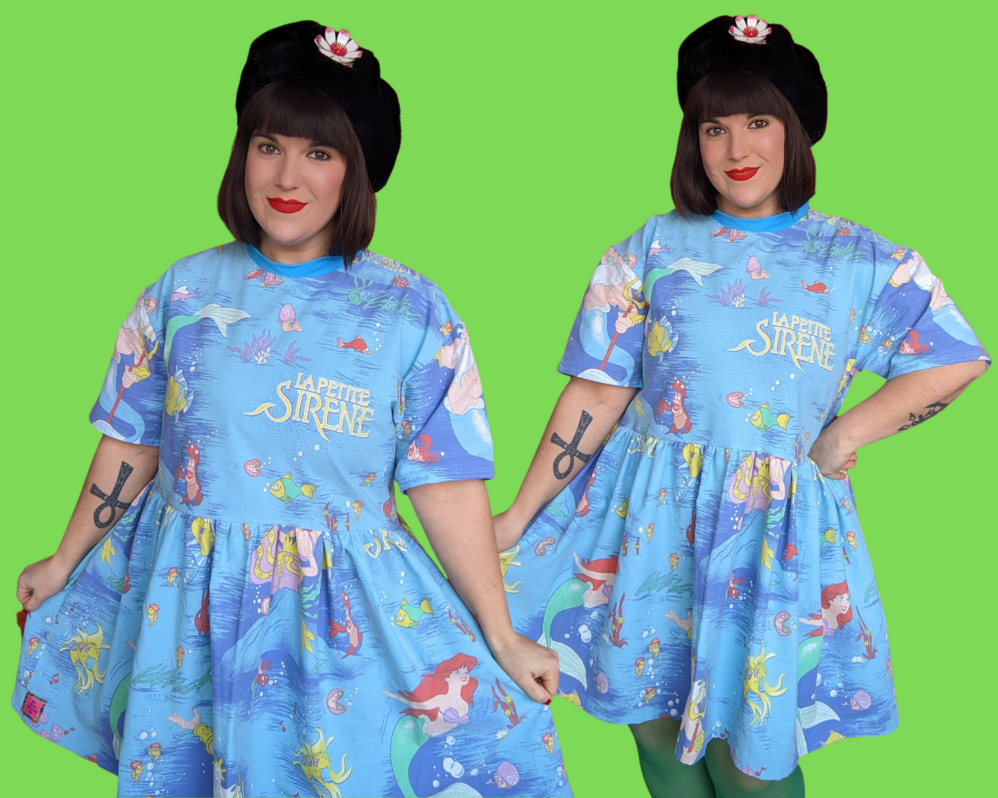 Handmade, Upcycled Disney The Little Mermaid, French Title La Petite Sirène, Bedsheet T-Shirt Dress Fits S-M-L-XL