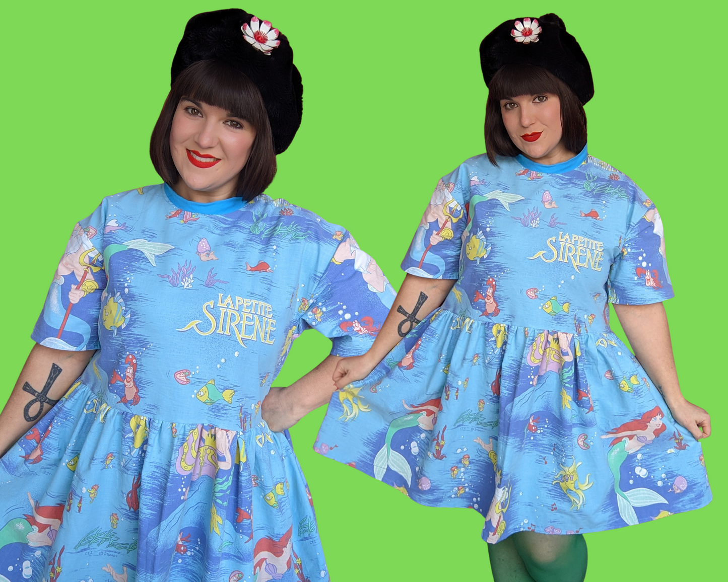 Handmade, Upcycled Disney The Little Mermaid, French Title La Petite Sirène, Bedsheet T-Shirt Dress Fits S-M-L-XL
