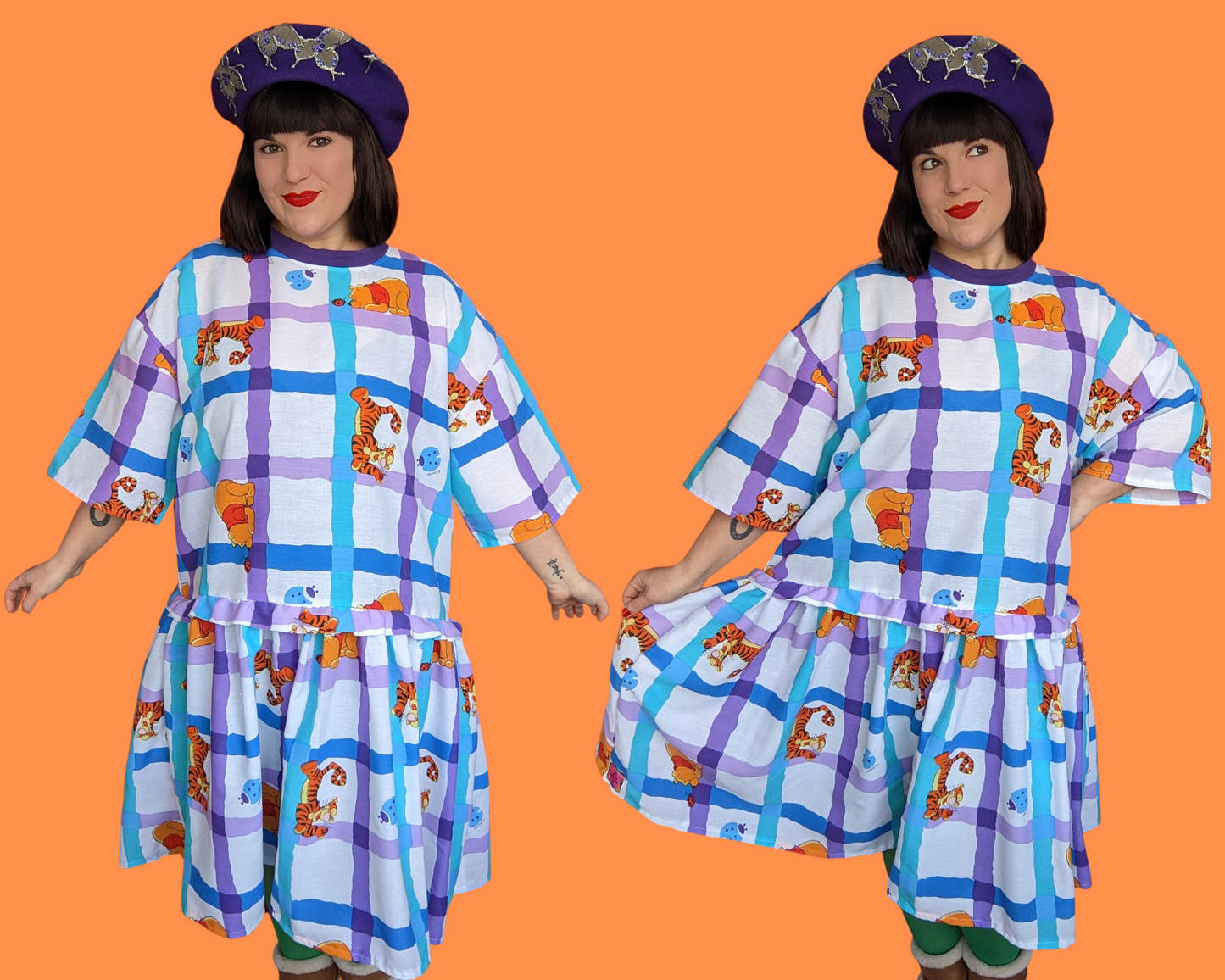 MADE TO ORDER, Handmade, Upcycled Disney Winnie The Pooh Bedsheet T-Shirt Dress Fits Sizes S-M-L-XL or 2XL