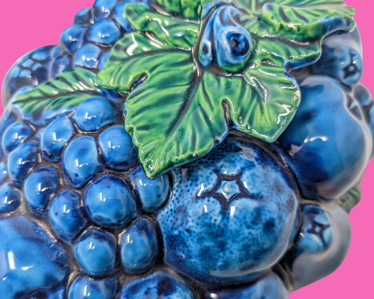 Vintage 1970's Inarco Japon Fruits, Bleu et Vert, Récipient à Soupe avec Couvercle et Louche