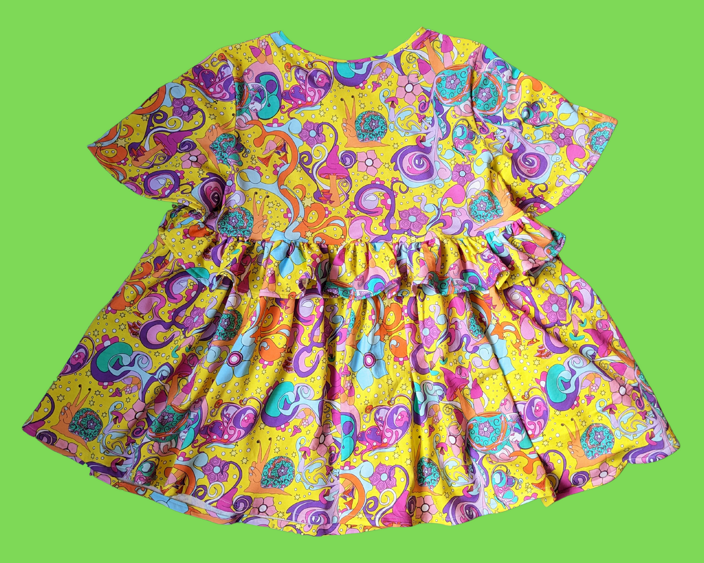 Handmade, Upcycled Vintage Inspired Psychedelic, Mushrooms and Snails Print Dress Size XL