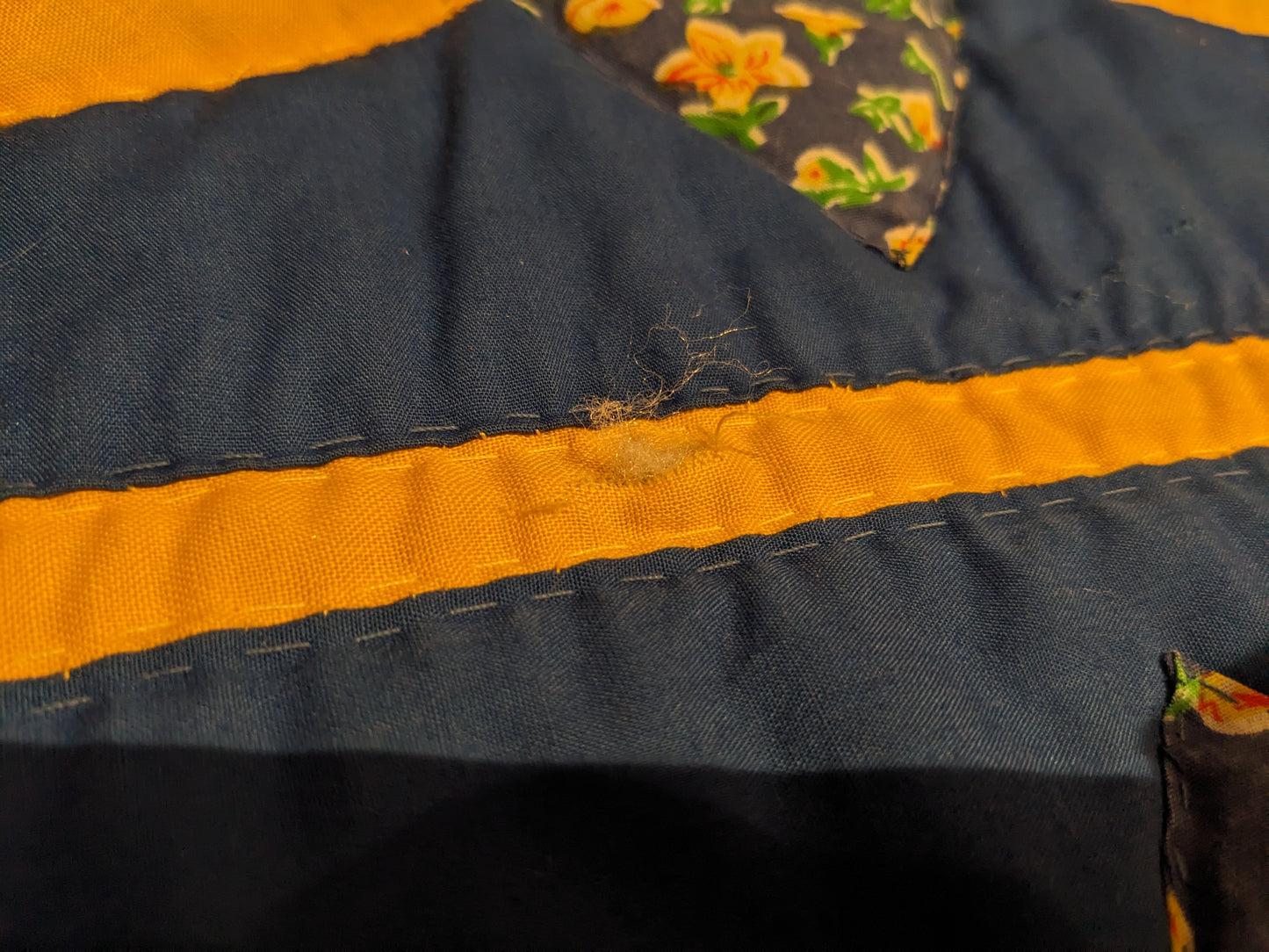 Vintage 1970's Huge Blue and Yellow Quilt Blanket