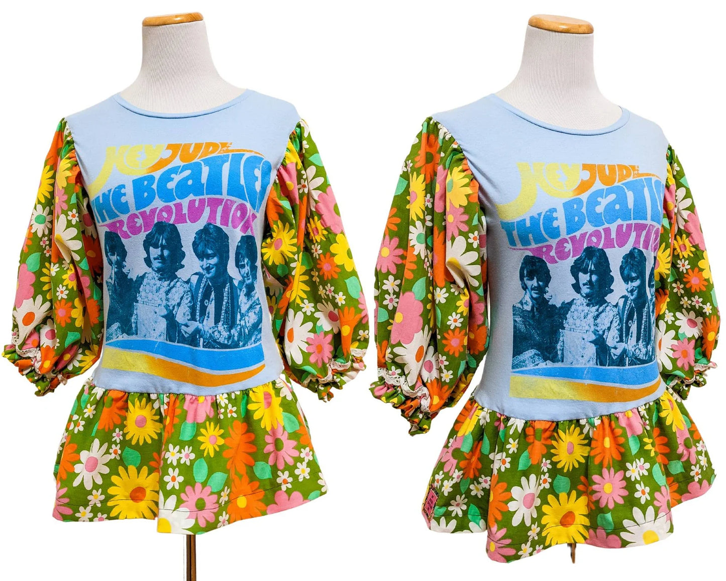 Fait à la main, Upcycled The Beatles, Magical Mystery Tour, T-Shirt/Blouse Taille S