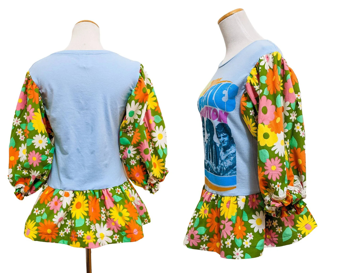 Fait à la main, Upcycled The Beatles, Magical Mystery Tour, T-Shirt/Blouse Taille S