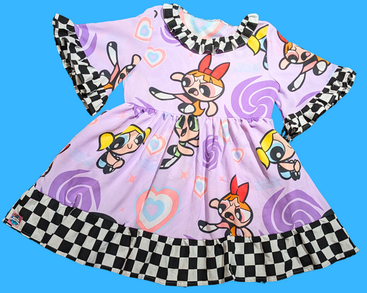 Robe drap de lit vintage Powerpuff Girls des années 2000, fabriquée à la main et recyclée, taille L à XL