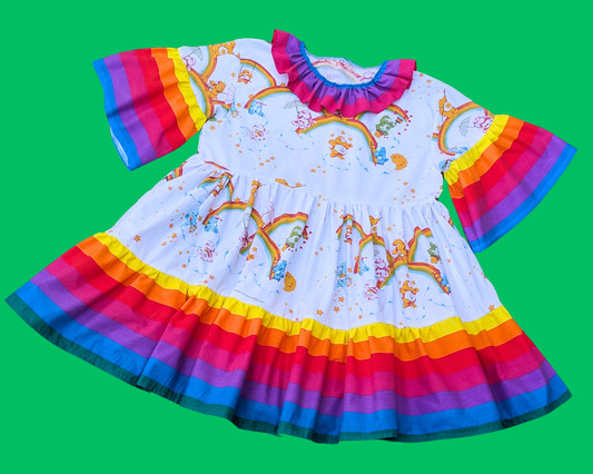 Robe arc-en-ciel Care Bears vintage des années 1980, fabriquée à la main et recyclée, taille S à XL.