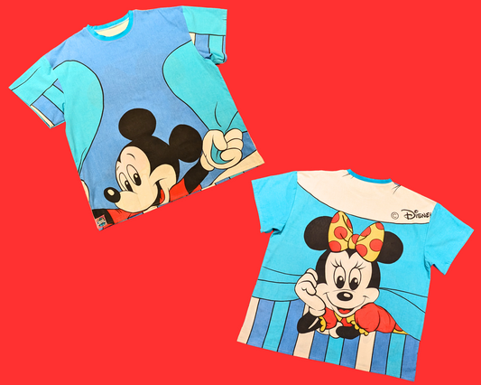 Handmade, Upcycled Walt Disney's Mickey and Minnie Mouse Bedsheet T-Shirt Oversized XL + Gifted Matching Tote Bag