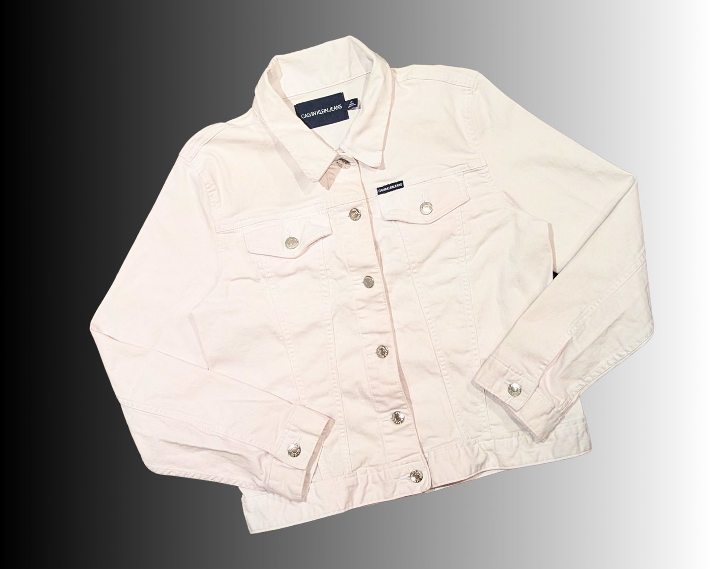 Handmade, Upcycled White, Barbie, Denim Jacket Size L