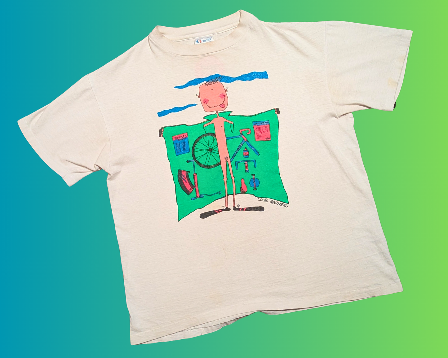 Vintage 1990's Louis Garneau Bicycle Themed T-Shirt Size L