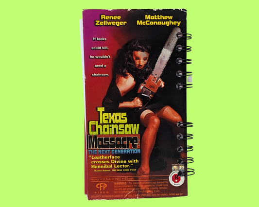 Carnet de notes VHS du film Massacre à la tronçonneuse de nouvelle génération
