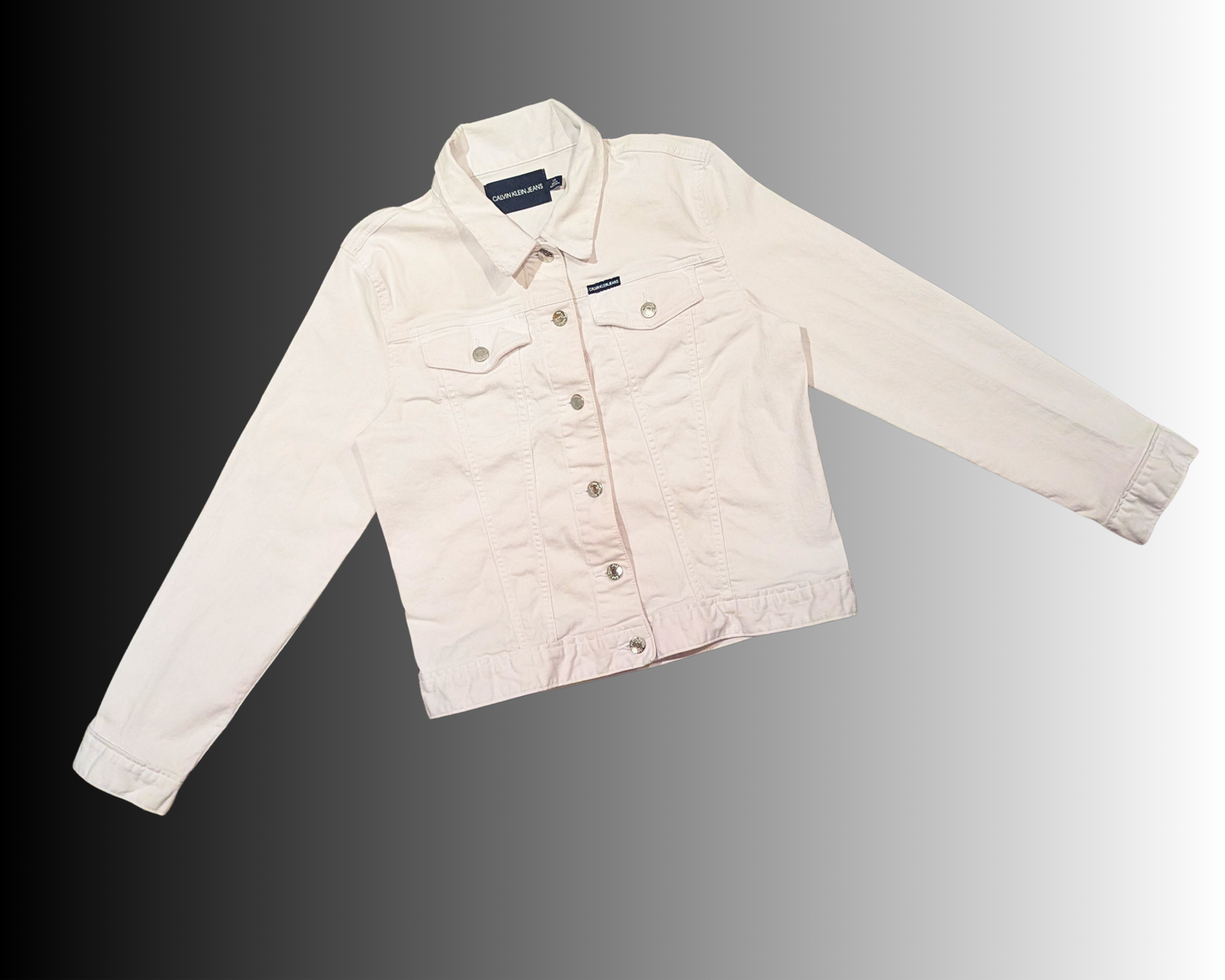 Handmade, Upcycled White, Barbie, Denim Jacket Size L