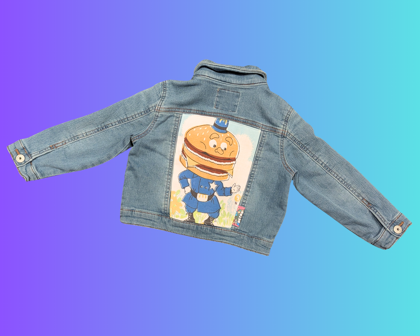 Handmade, Upcycled McDonald's Officer Big Mac Denim Jacket Size 3 Years Old