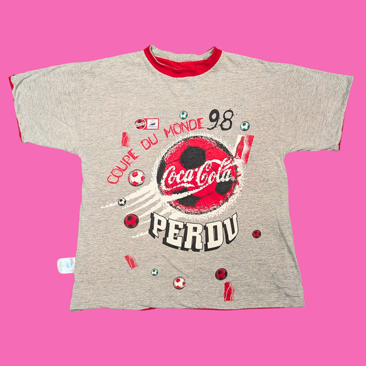 T-shirt Vintage 1998 Réversible Gris et Rouge Coupe du Monde France 98 Taille M