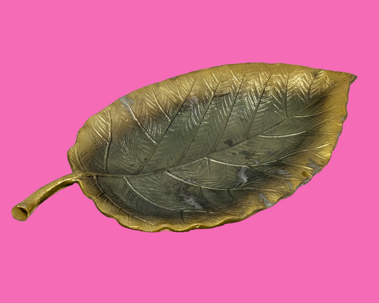 Vintage 1990's Gold Painted, Leaf Shaped Metal Tray