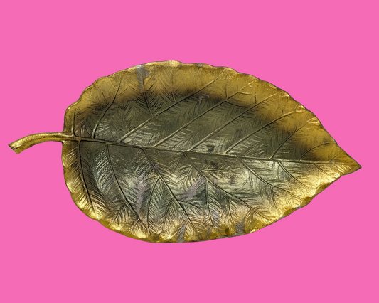 Vintage 1990's Gold Painted, Leaf Shaped Metal Tray