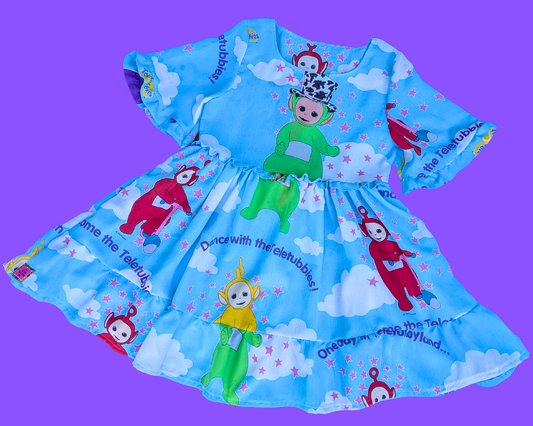 Handmade, Upcycled Teletubbies Bedsheet Dress Size M