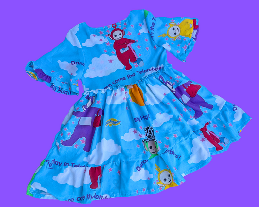 Handmade, Upcycled Teletubbies Bedsheet Dress Size M