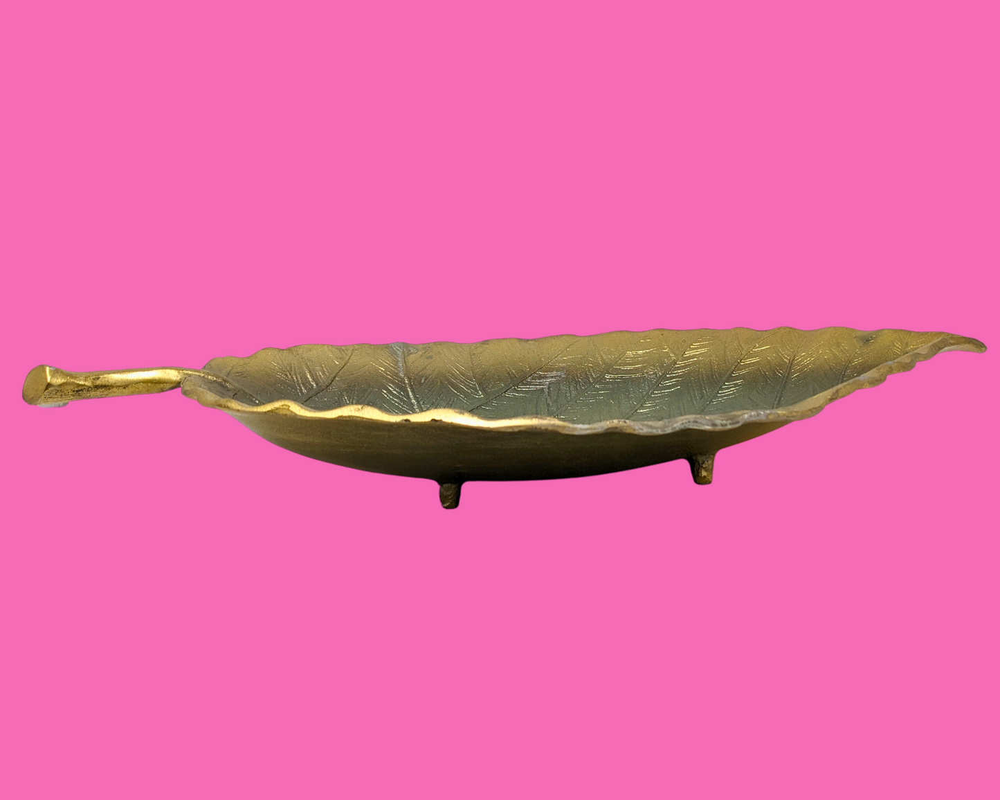 Vintage 1990's Gold Painted, Leaf Shaped Metal Tray