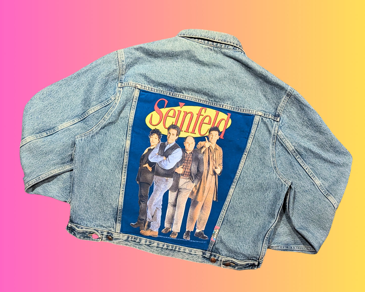 Handmade, Upcycled Seinfeld Denim Jacket Size M