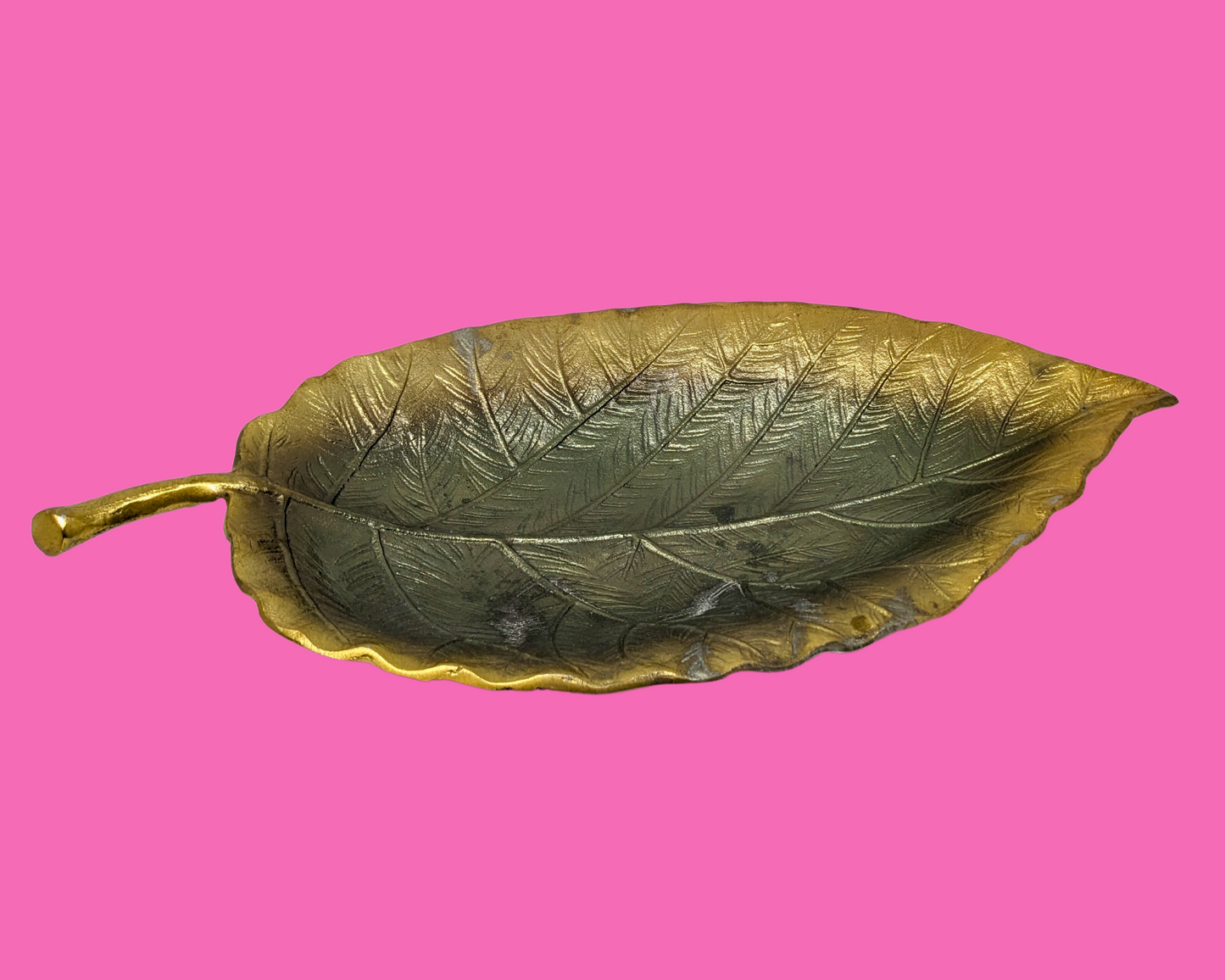 Vintage 1990's Gold Painted, Leaf Shaped Metal Tray